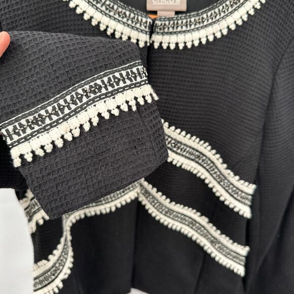 CHICO'S Black Embroidered Trim Blazer // M - Picture 4 of 8